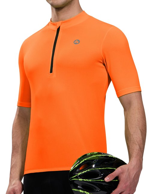 Nepest Men's Cycling Jersey Biking Bicycle Cycle Road Shirts with 4 Rear Pockets Moisture Wicking Riding Tops Clothing for Gravel Bike Neno Orange L