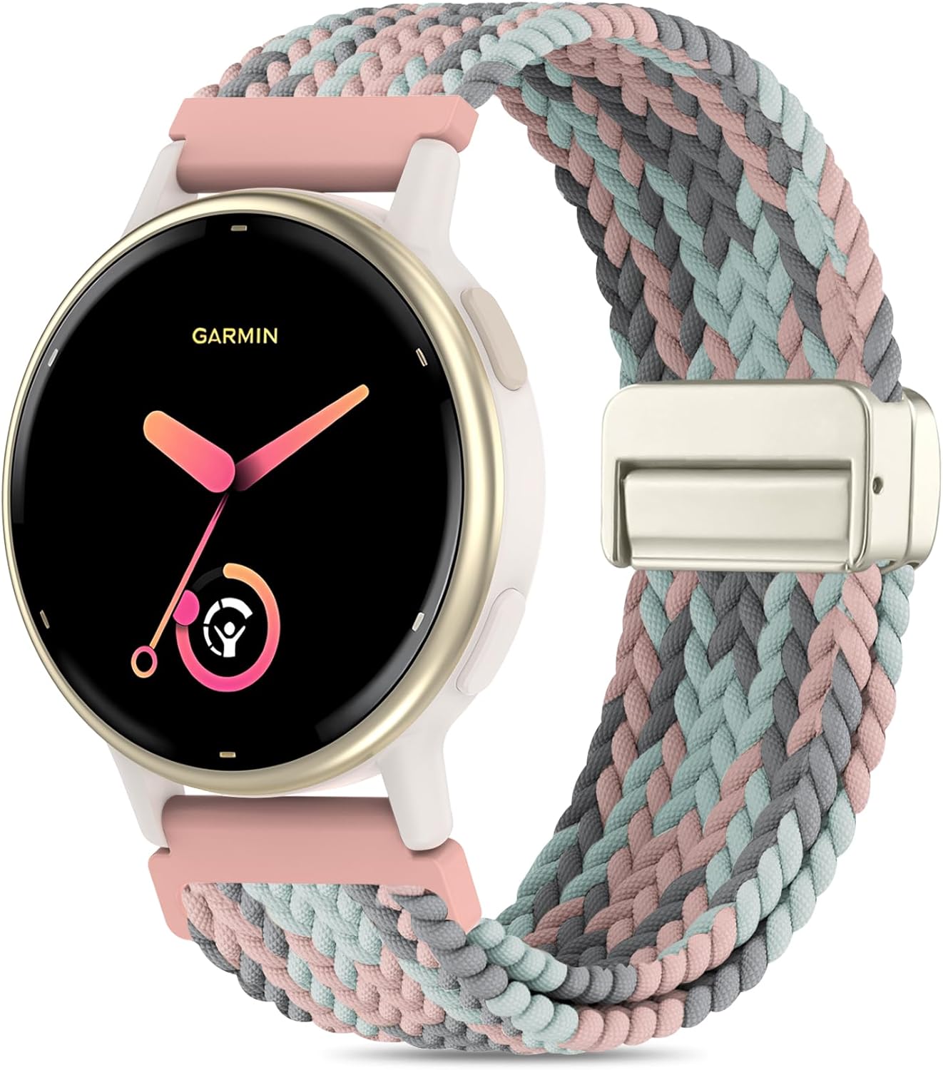 20mm Magnetic Braided Nylon Band Compatible With Garmin Vivoactive 6/Vivoactive 5/3/3 Music Watch Bands, Quick Release Stretchy Strap Replacement for Venu Sq 2/Forerunner 55/165/245/645
