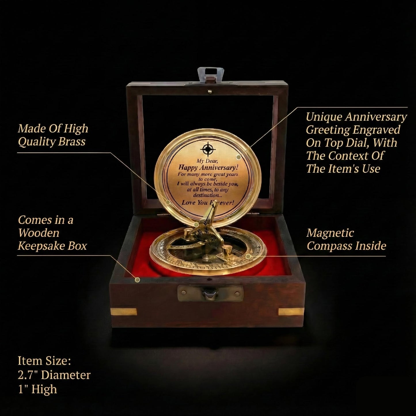 OakiWay Anniversary Sundial Compass Gift for Him or Her - Unique Gift Ideas for Husband or Wife, Men Wedding Anniversary 50th 40th 25th 20th Year Celebration, Gift Card Included