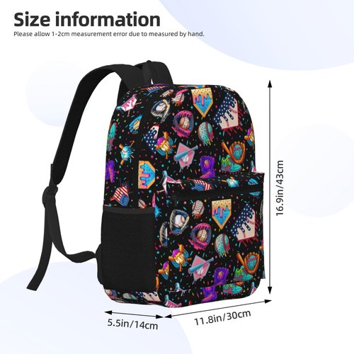 Baseball Drip Ice Cream Backpack 17in, Large Capacity Lightweight Carry-On Backpack, Waterproof Casual