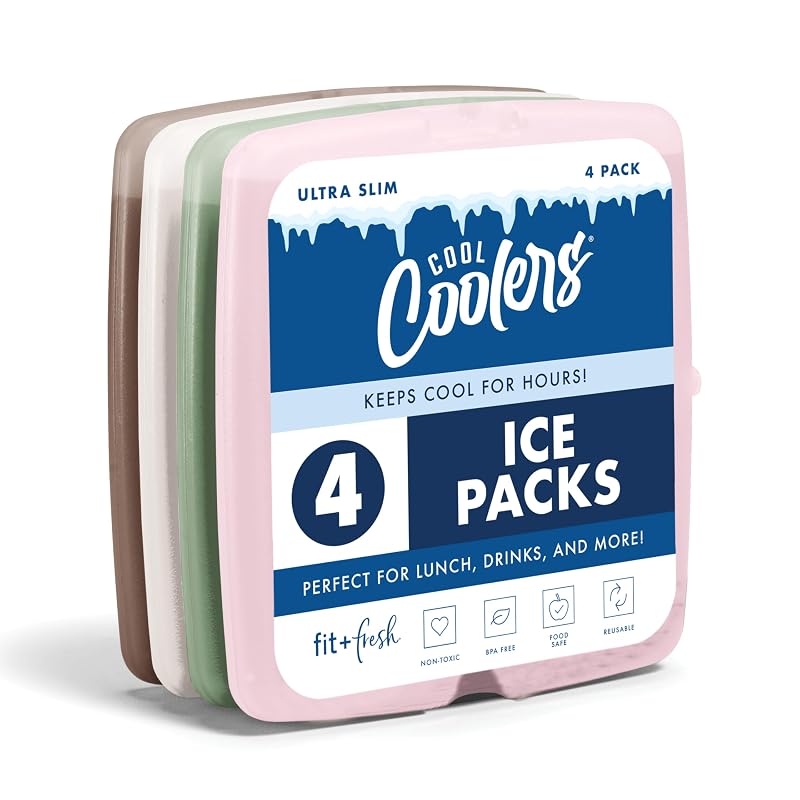 Cool Coolers Slim Ice Packs 4 Pack for Lunch Bags – Multi Pastel Variation