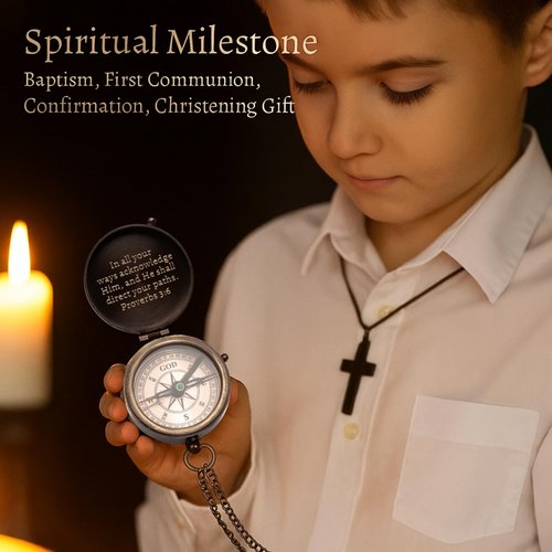 Baptism Gifts for Boys – Engraved Compass with Scripture – Christian & Catholic Keepsake for Christening, First Communion Gifts for Boys, or Confirmation – Gift for Godson, Son, or Men