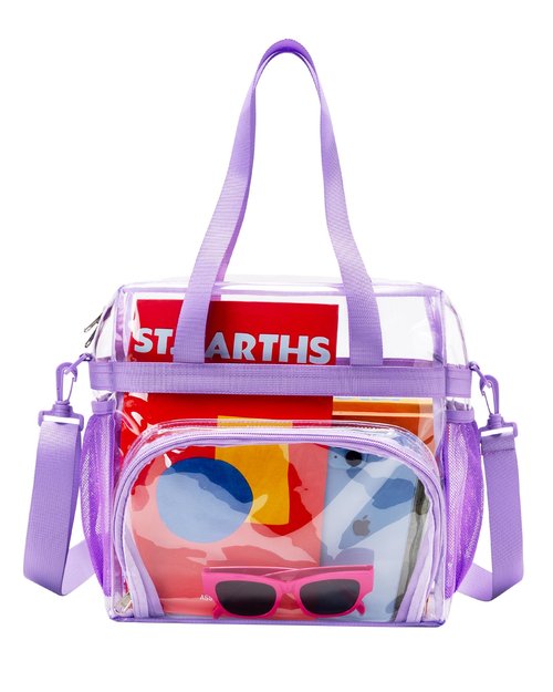 Lyingflat Clear Bag for Stadium Events 12x12x6 Clear Tote Bag with Large Front Pocket Removable Strap for Work Sports Concert