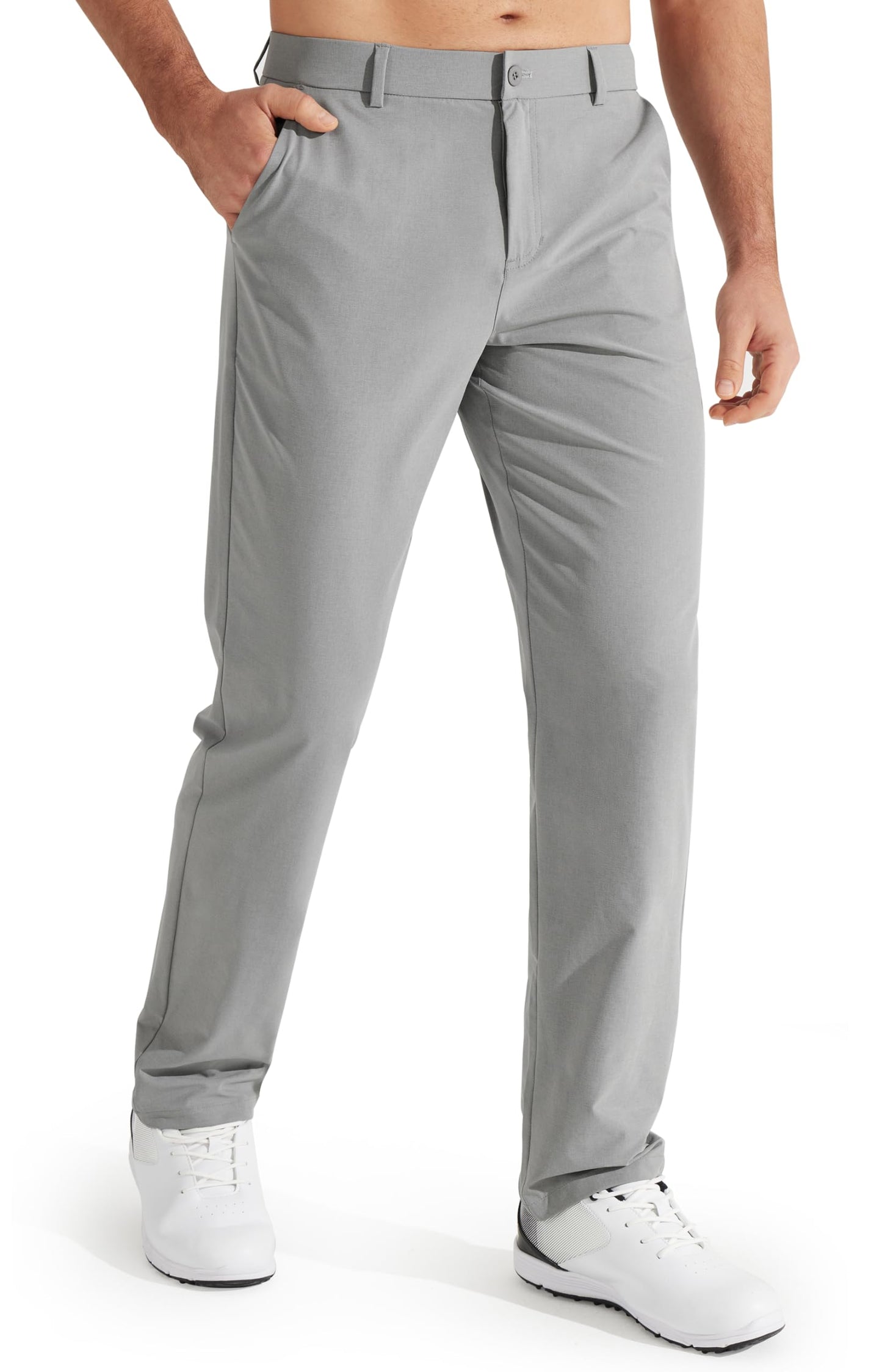 Libin Mens Golf Pants Stretch Work Dress Pants 30" Quick Dry Lightweight Business Casual Pant for Men Comfy Water Resistant, Light Grey, 44W x 30L