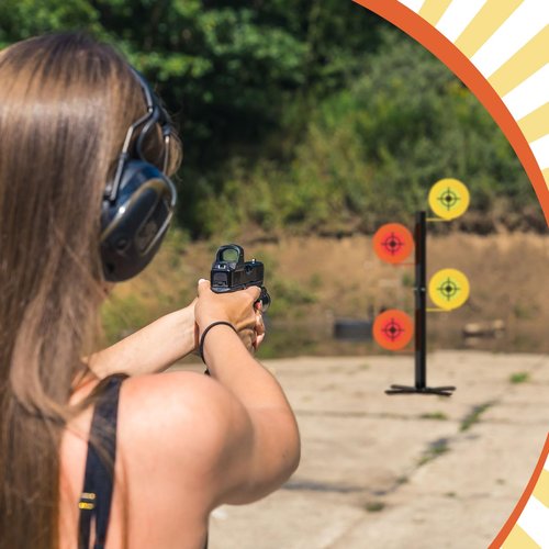 Viorawhite .22 Rimfire Dueling Tree Target Kit 4 Heavy Duty 6" x 3/8" Ar500 Steel Rotate Swing Paddles Shooting Targets Bracket with 20 High Visibility Bullseye Paper for Training Shooting Competition