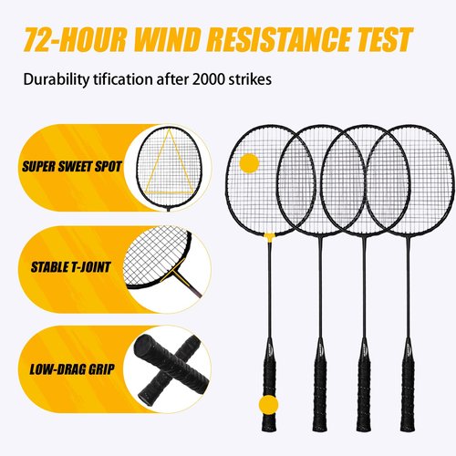 Professional Badminton Set - Includes 4 Rackets, 4 Shuttlecocks & Standard Court Boundary,Portable Outdoor Badminton Net with Winch System and Adjustable Width,Perfect for Backyards, Beach