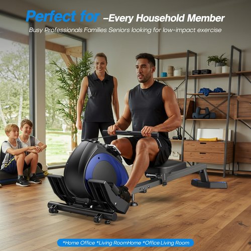 WELLFIT Rowing Machine for Home - Magnetic Rowing Machines 300lbs Capacity, Quiet Compact Smart Indoor Rower with Adjustable Resistance, Work with KINOMAP for Glute,Leg,Arm Muscles Workout Exercise