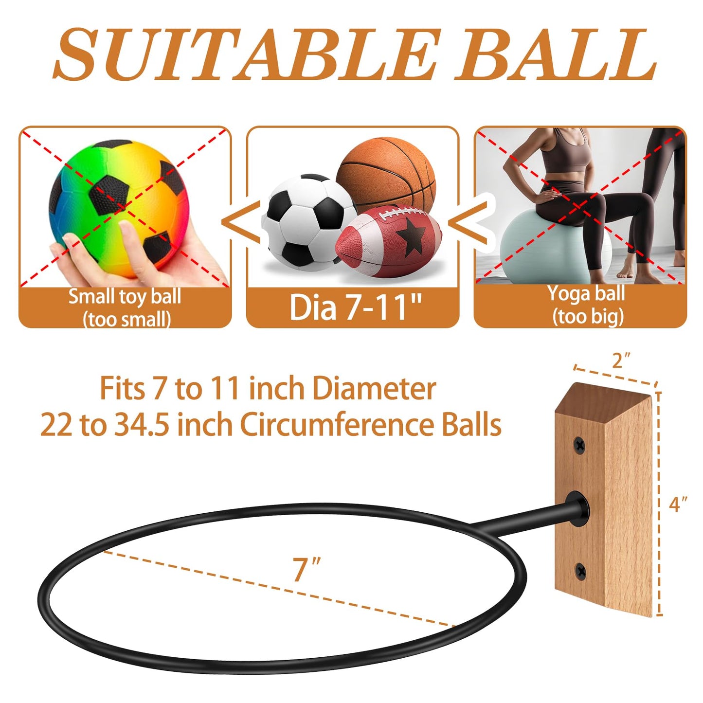 VIVTOB Basketball Holder Wall Mount, Holds Basketball, Football, Soccer Ball, Volleyball, Wall Mount Ball Holder for Room Decor, Sports Storage Stand (Beech Wood, 1 Pack)