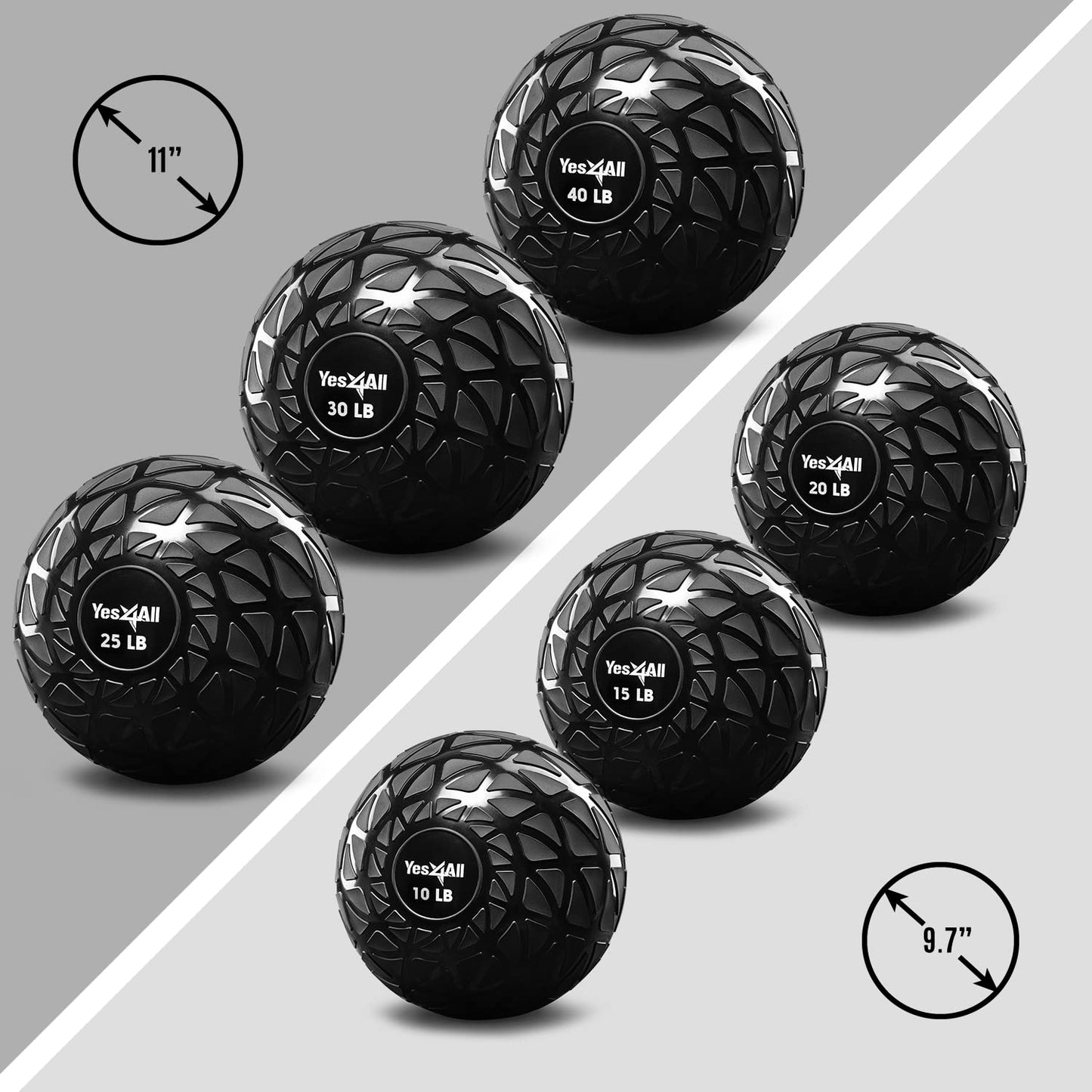 Yes4All Slam Balls, 10-40lb Medicine Ball Weight, Durable PVC Sand Filled Workout Dynamic Medicine Ball for Core Strengthen