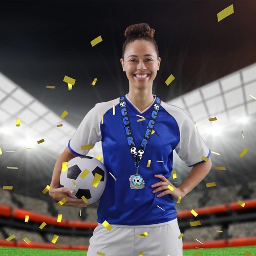 Seenelling 12 Pcs Soccer Medals Trophy Silver Metal Sport Ball Award Medals with Ribbon for Participation Sports Themed Party Favors