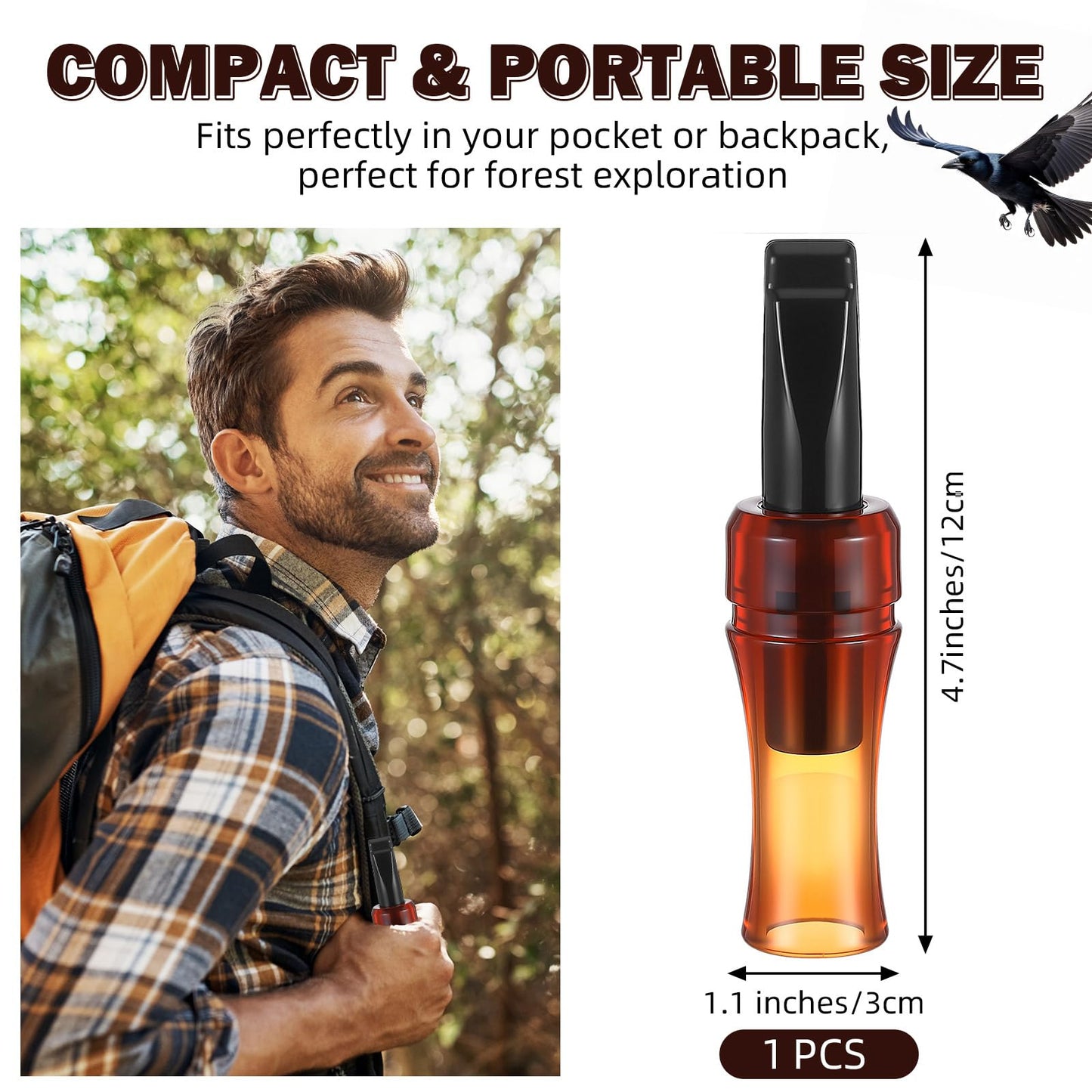 Silipull 1 Pcs Crow Caller Decoy to Attract Crows Portable Crow Bird Whistle with Realistic Sound Imitation Bird Entrapping Whistle Outdoor Hunting Ideal Gift for Newcomers Nature Enthusiasts (Brown)