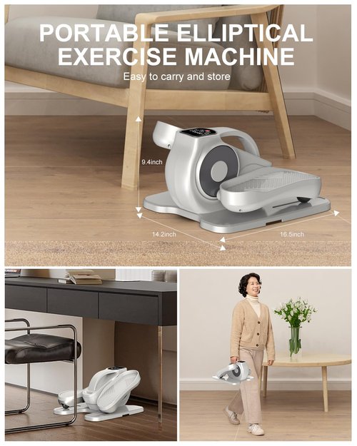 Under Desk Elliptical Machine, 24 Modes Leg Exerciser Electric as Seen on TV for Seniors, Portable Seated Pedal Trainer, Romote Control Home Workout Exercise Equipment, Elliptical Exerciser