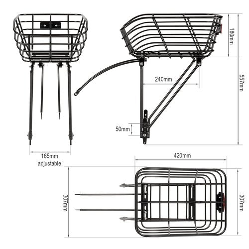 Rear Bike Basket with Rack - Rear Rack with Fixed Basket for Disc Brake/Non-Disc Brake Mount - Bicycle Basket Cargo Touring Carrier fit 26”-29” and 700c
