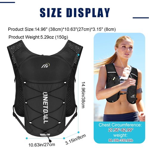 ONETOALL Running Vest for Women & Men, Lightweight 150g Hydration Backpack, 6L Pack for Trail Running, Marathon, Hiking, Cycling, Jogging, Adjustable Fit