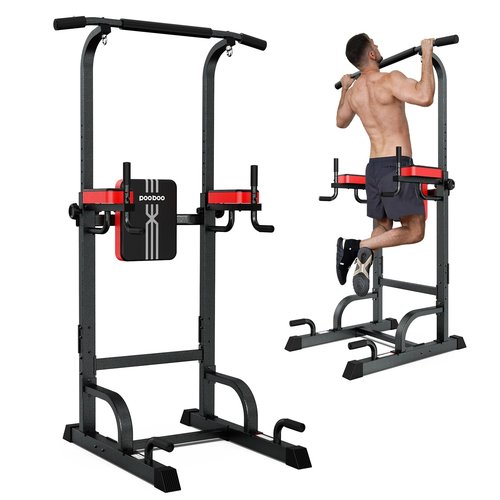 Pooboo Power Tower Dip Station Pull Up Bar for Fitness Home Gym Workout,Multi-Function Adjustable Height Fitness Strength Training Exercise Equipment,without Power Elastic Ropes