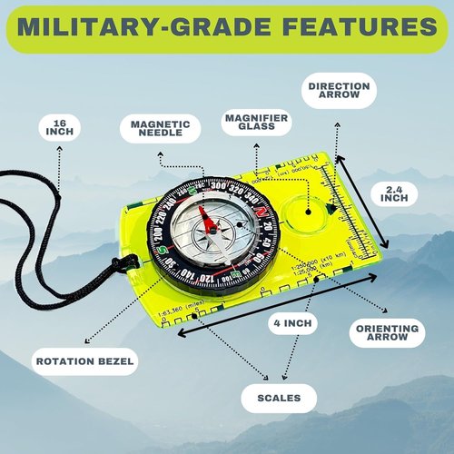 PixiPals 2pcs Orienteering Compass Hiking-Compasses boy Scout Kids- Magnetic Gear Set Navigation map- Brujulas orientacion-Backpacking Camping Hunting Survival. (2 Compasses), Green