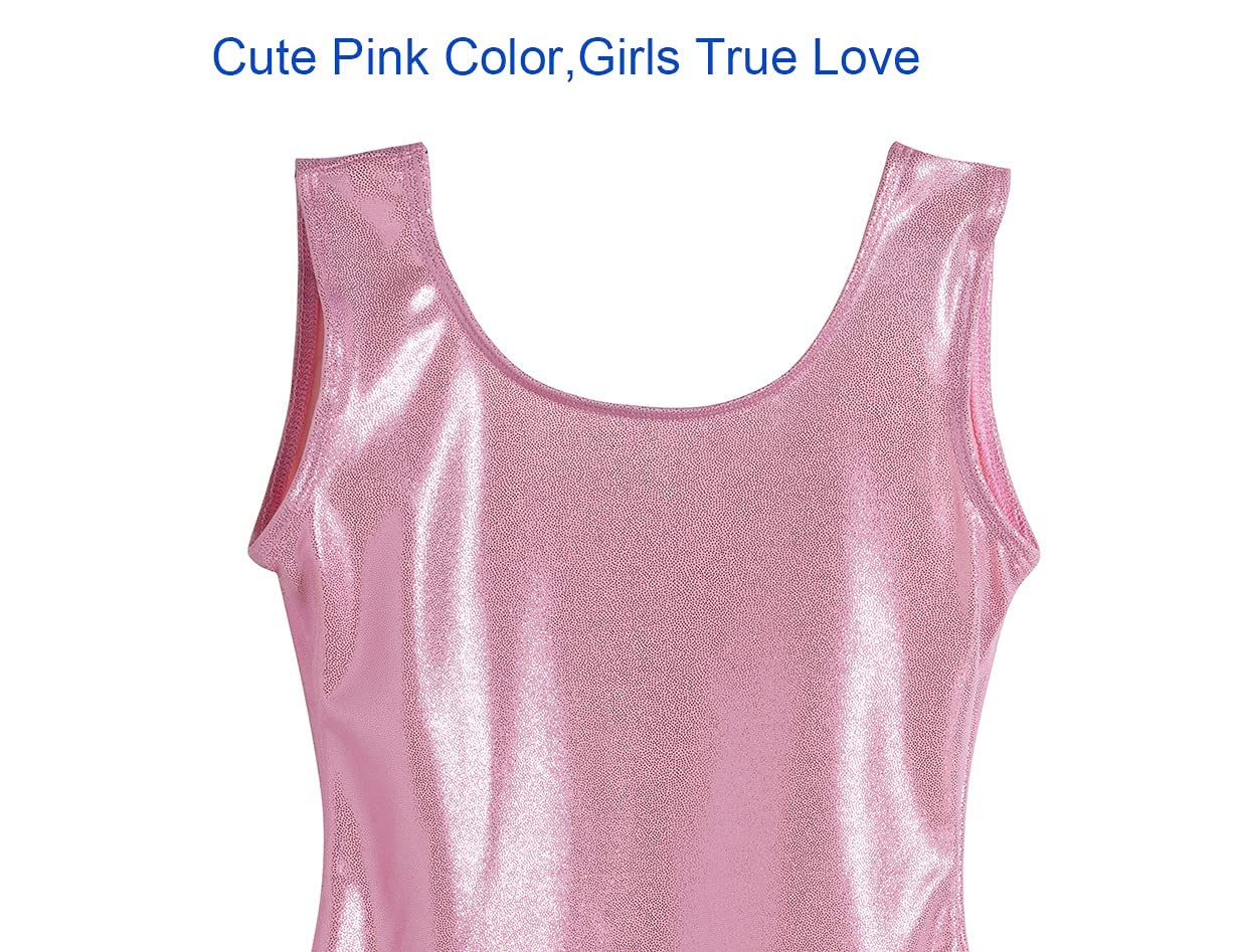 Domusgo Gymnastics Leotards for Girls 8-9 Years Old Pink Sparkly One Piece Tumbling Outfits