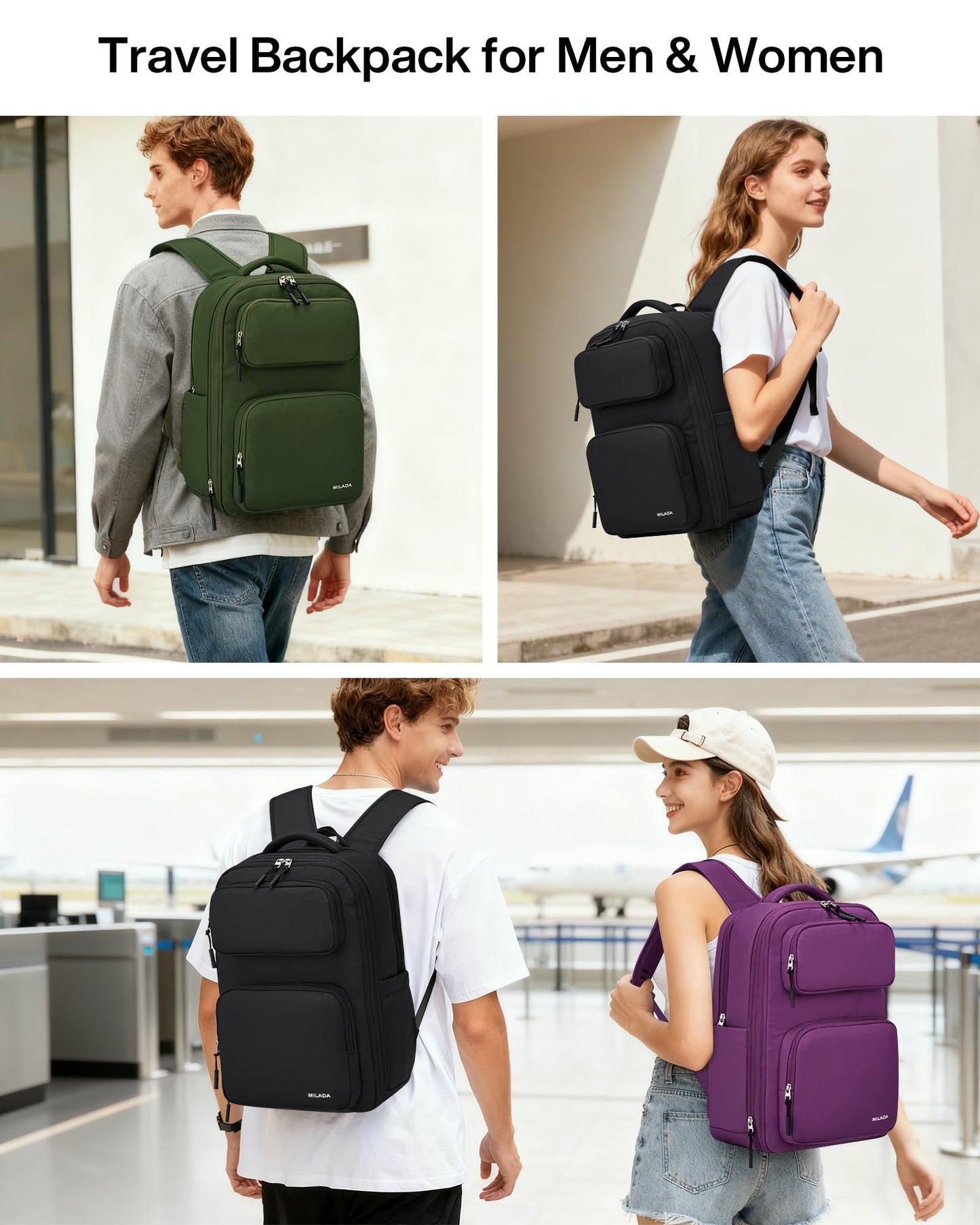 MILADA Travel Backpack for Women&Men,Expandable 28L to 39L,Fits 17" Laptop