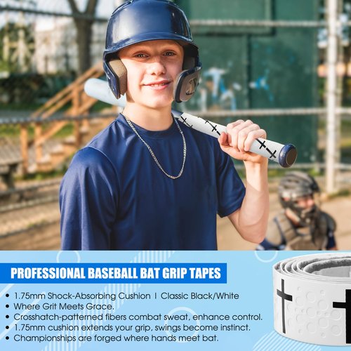 ArtisanWonders Cross Baseball Bat Grip Tape 1.75mm Precut - Full Adhesive Bat Wraps for Baseball/Softball/Cricket (White) | Batting Grip Tape with Enhanced Thickness & Religious Design