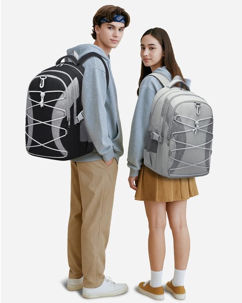 BLUEFAIRY Middle High School Backpack for Boys Girls Large Bookbag with Laptop Compartment Back to School Book Bags for Teens Teenagers Mochilas Escolares para Niños Niñas (Black/Gray, Solid)