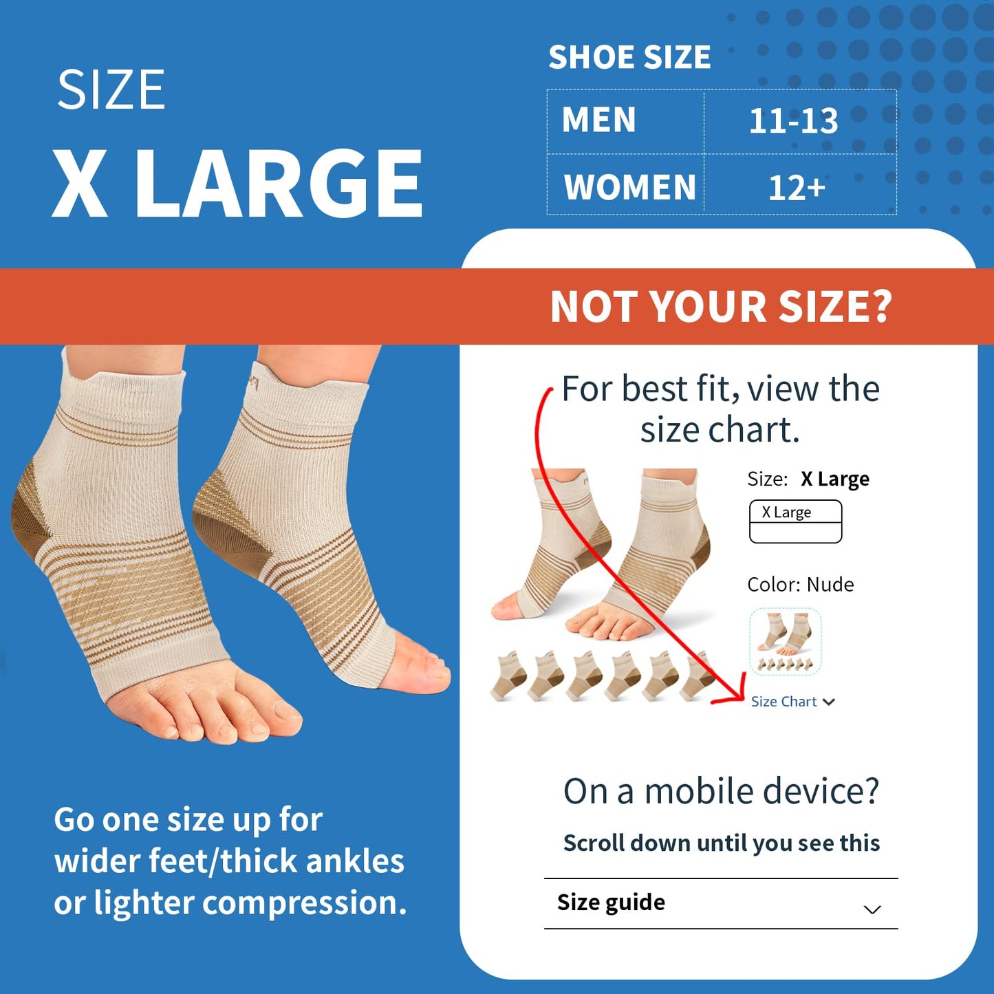 6 Pairs Plantar Fasciitis Socks for Men & Women, Ankle Brace Compression Socks with Arch Support for Achilles Tendonitis, Heel Pain, Swelling & Arthritis Relief, Nude, Large