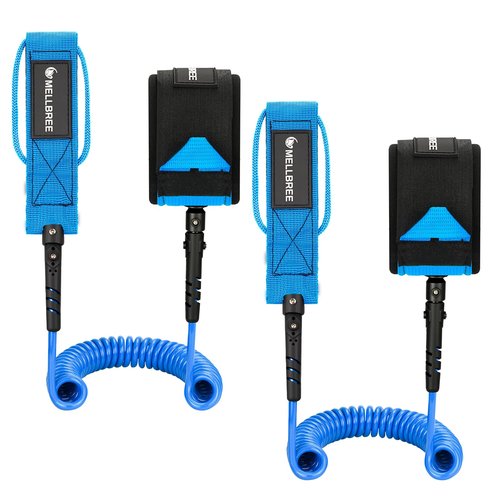 Mellbree Surfboard Leash, 2Pack 10 FT Tangle-Free Boogie Board Leash for Sups, Paddle Boards 7mm Anti Fracture with Comfortable Ankle Cuff Accompanying Surfers for Safer Surfing, Blue