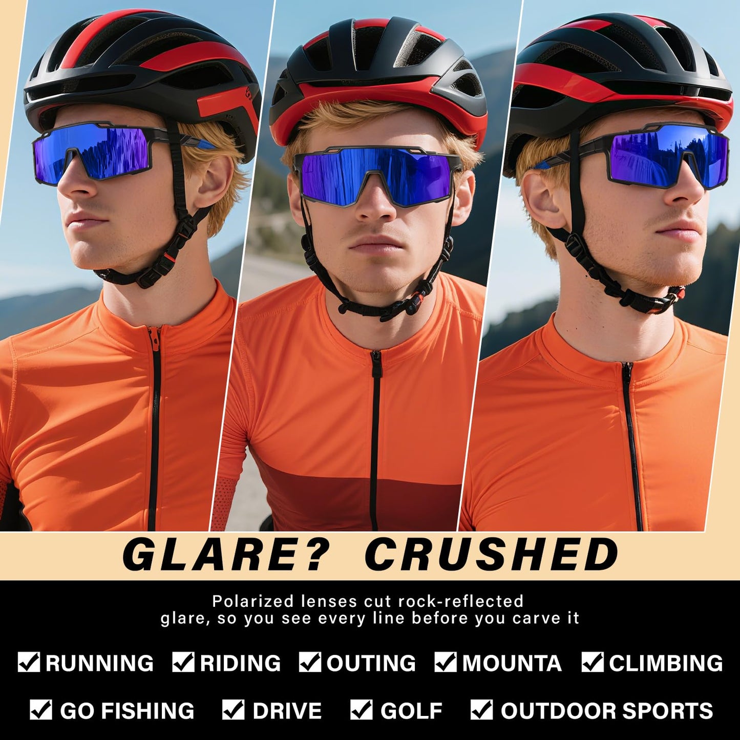 3pcs Polarized Sport Sunglasses Men Cycling Driving Fishing UV Protection Sun Glasses Lightweight Big Frame Mountain Bike Goggles
