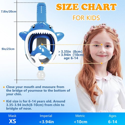 Snorkeling Gear for Kids with Water Blaster, Full Face Snorkel Mask Kids Check Valve Safe Breathing, 180 Degree Panoramic View Child Snorkel Mask, Children Snorkel Set for Ages 6-14 (Blue)