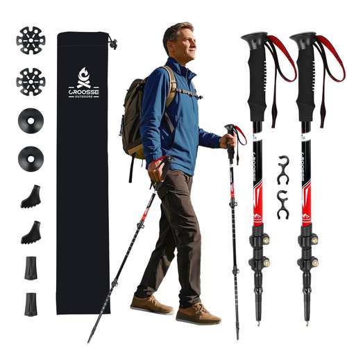 Lightweight Collapsible Trekking Poles for Hiking – 2 Pack Adjustable Hiking Poles, Aluminum Walking Sticks for Skiing, Nordic Walking, Retractable Walking Sticks for Seniors, Women, Men