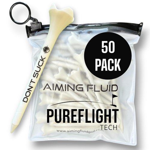 Don't Suck Golf Tees 2 ¾” – 50 Pack Durable Plastic 4-Prong Funny Golf Tees with PureFlight Tech – Low Resistance for Straighter, Longer Drives I Golf Gift – Reusable Tee Pouch Included