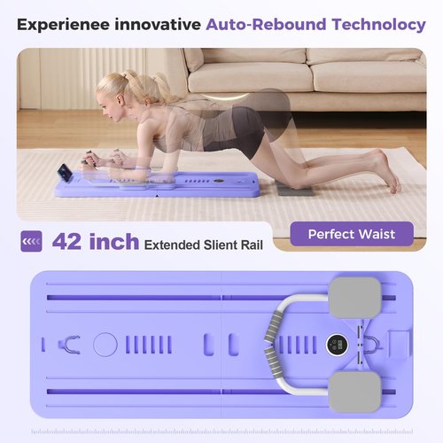 Mosdos Portable Pilates Reformer Machine for Home Gym - Auto-Rebound Pilates Board with Abdominal Core Trainer & Full Body Workout | Professional Pilates Equipment for Men/Women-Purple