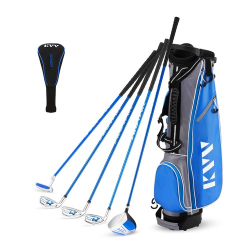 KVV Junior Complete Golf Club Set for Kids/Children Right Hand, 5-Piece Set Includes Oversize Driver, S#，7# & 9# Irons, Putter, Head Cover, Golf Stand Bag(Blue 11-13)