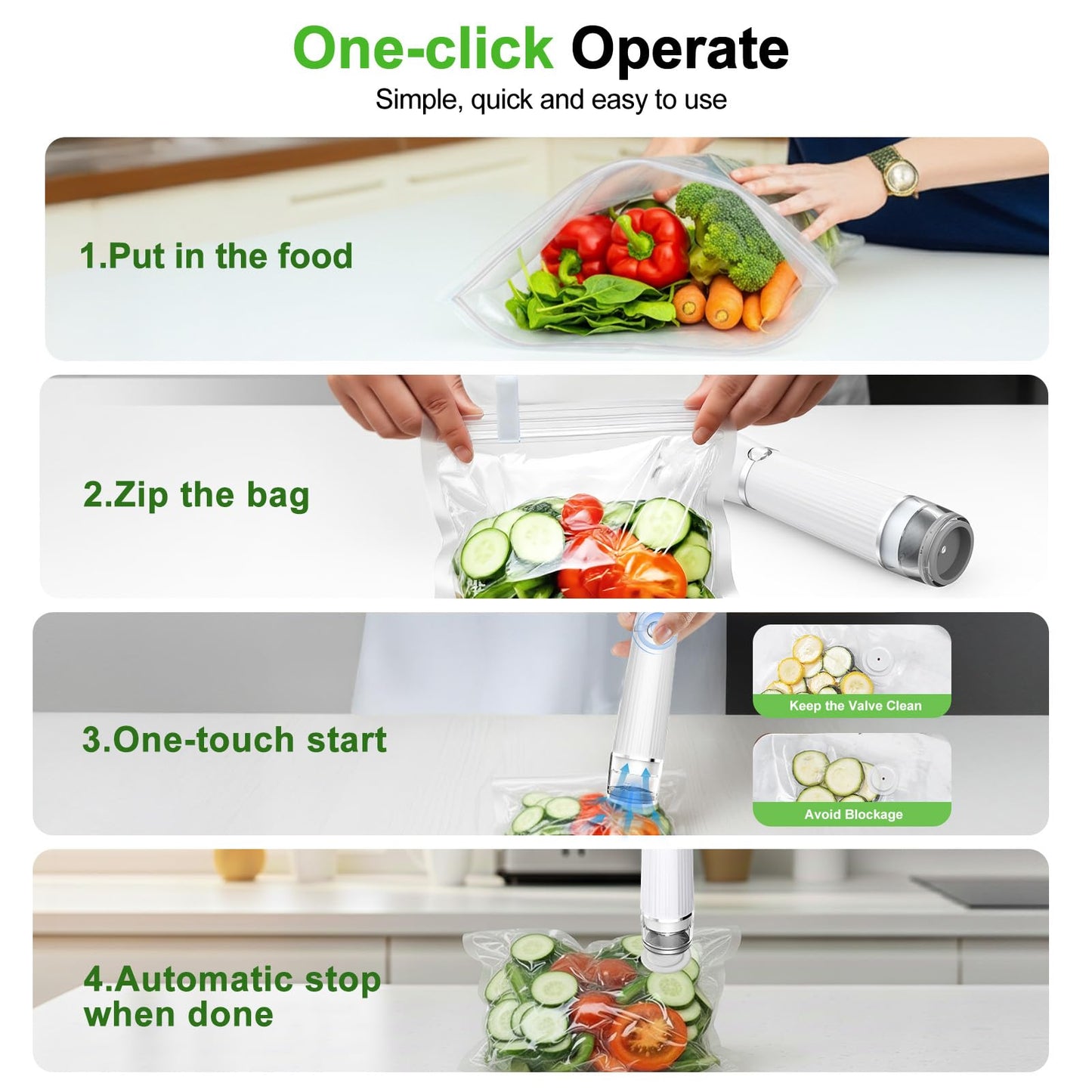 Jexqizy Vacuum Sealer for Food (Compact Vacuum Sealer Machine + 40 Reusable Vacuum Bags), Handheld Vacuum Food saver for 10X Preservation & Fresh, Powerful 80Kpa Portable Vacuum Sealer