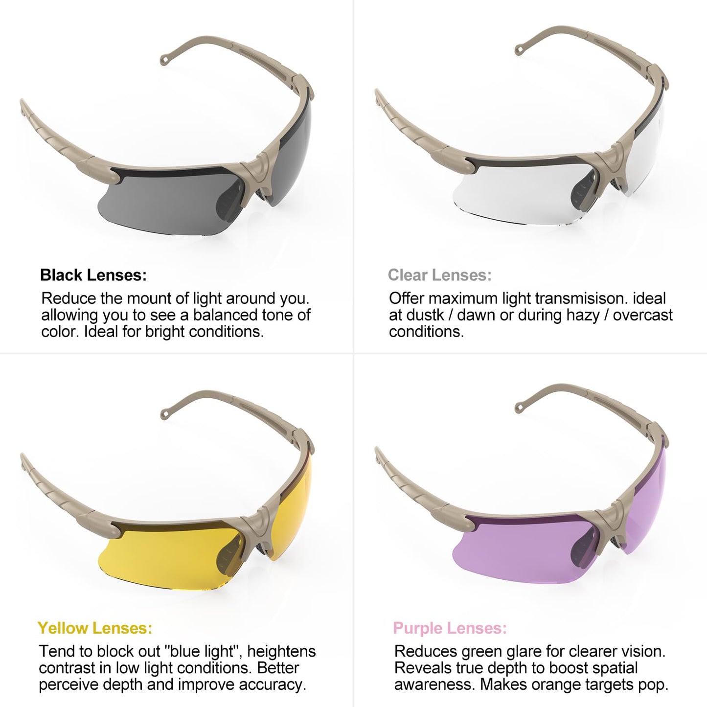 xaegistac Shooting Glasses with Case Anti Fog Hunting Safety Glasses for Adults