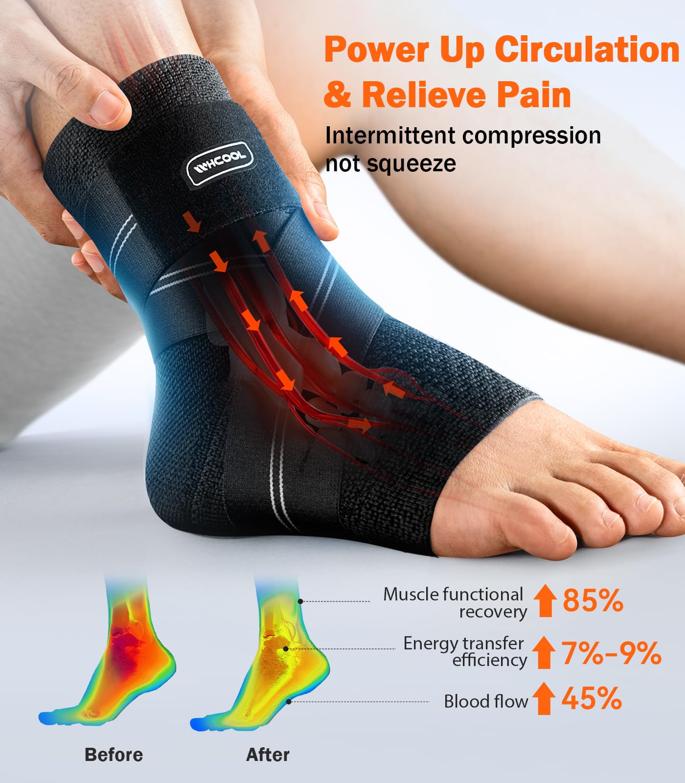 WHCOOL Flat Knitting Ankle Brace For Women&Men, 7-Zone Dynamic Compression Sleeve w/Flex Strap,Foot Support For Sports, Sprained Ankle, Achilles Tendonitis, Plantar Fasciitis Relief(Pack of1)L, Black