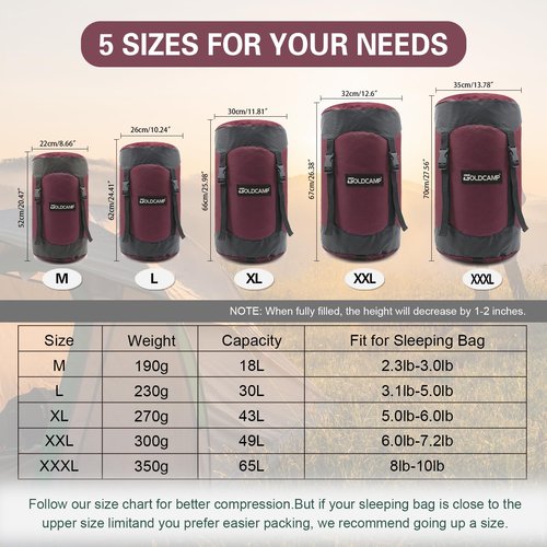 GoldCamp Outdoor Storage Stuff Sacks, Camping Gear Organizer (Red, XXXL)