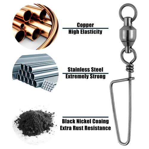 Dr.Fish 20 Pack Ball Bearing Swivels with Snap, Snap Swivels Fishing Tackle Stainless Saltwater & Freshwater Coast -Lock Fishing Clips Terminal Tackle Line Lure Leader Connector 26LB
