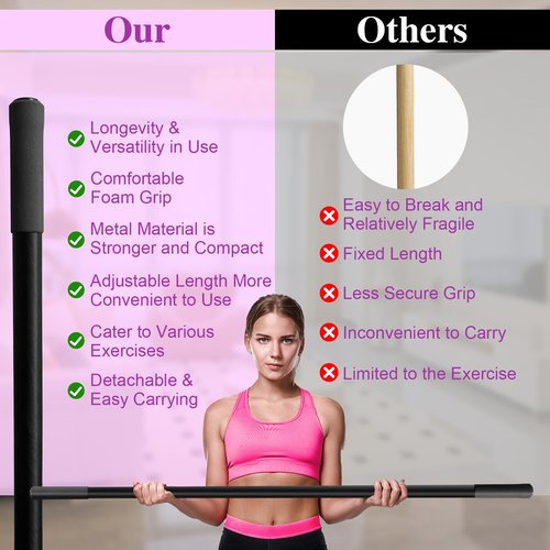 CROWATTS 5ft Yoga Stick - Sturdy Steel Adjustable Stretching Stick for Mobility, Flexibility & Balance | Non-Slip Ends & Foam Handles | Exercise Pole for Fitness, Physical Therapy, Posture Correction