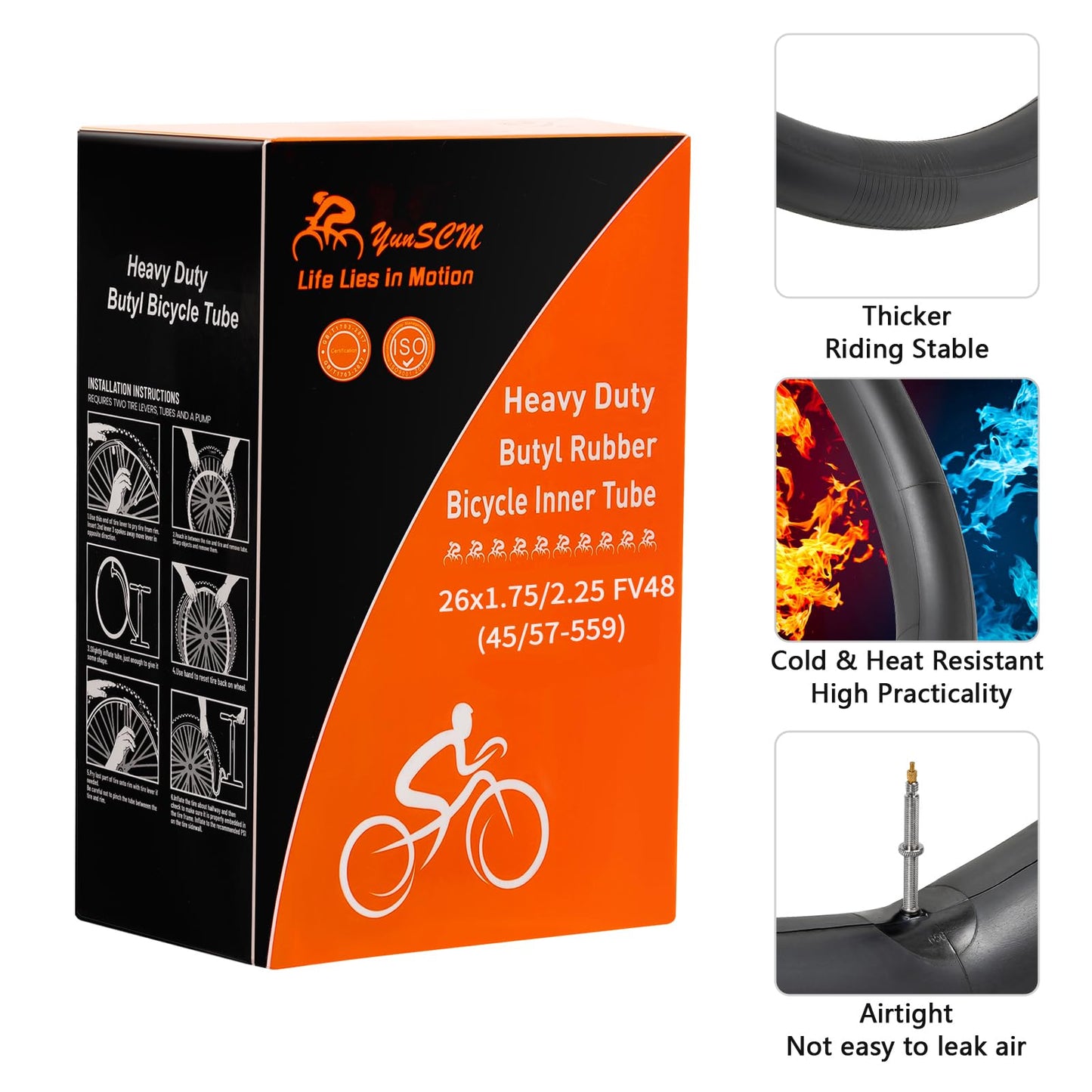 2-PCS 26'' Heavy Duty 26x1.75/1.95/2.10/2.125/2.25 Bike Tubes FV48mm Presta Valve 45/57-559 Bicycle Tubes Compatible with 26 x 1.75 26x1.95 26x2.0 26x2.10 26x2.125 26x2.20 26x2.25 Bike Tire Tubes