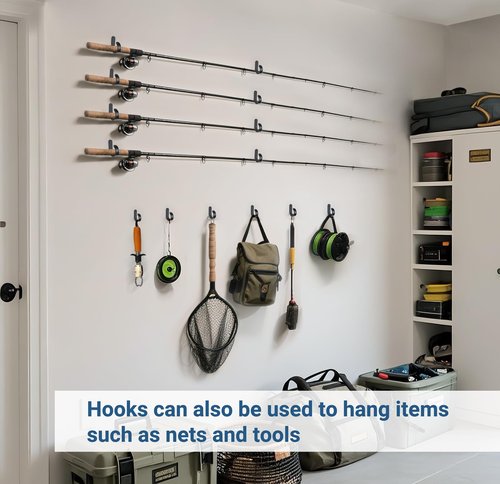 Mkono Fishing Rod/Pole Holder for Garage, Wall Ceiling Mounted Horizontal Rod Rack Holds Up to 10 Rods or Combos, Fishing Equipment Storage Organizer Gifts (20pack)