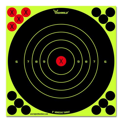 Highwild Stick Splatter Adhesive Bullseye Bright Fluorescent Yellow Shooting Targets - 8x8 Inch (25 Pack)