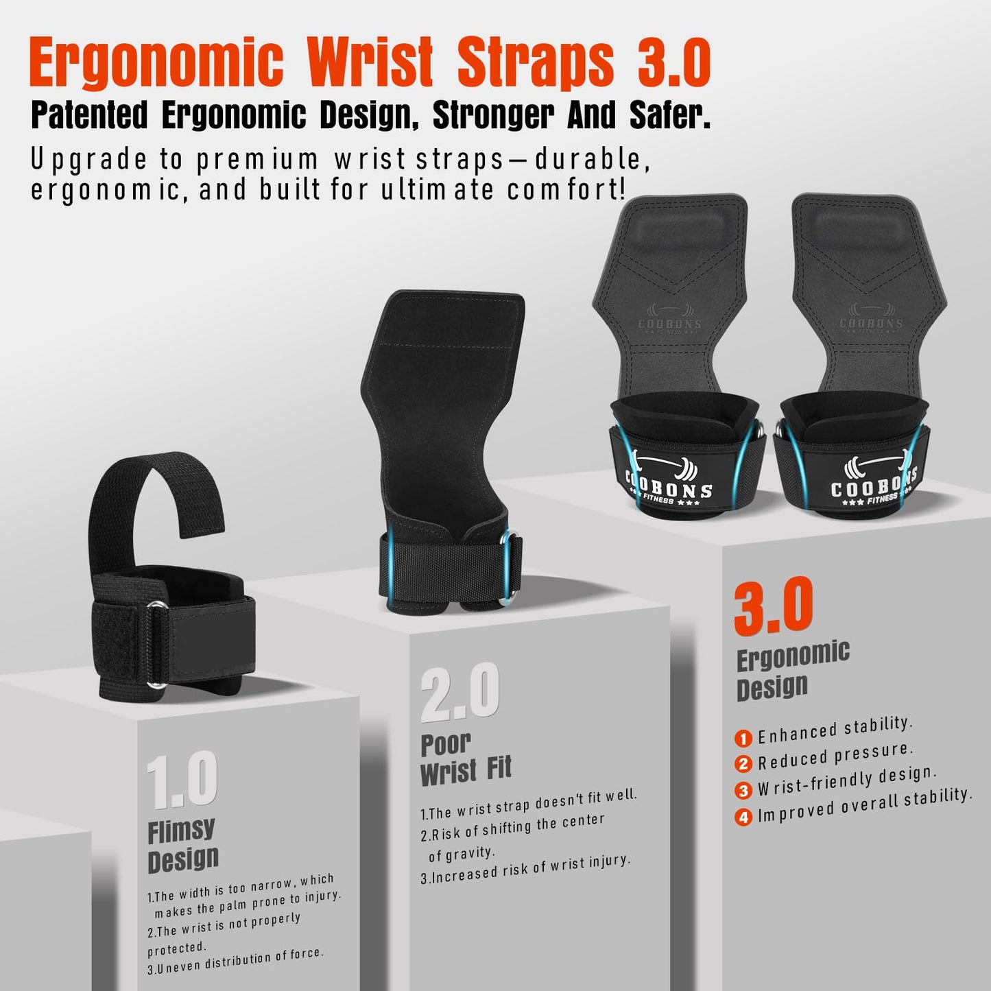 Lifting Wrist Straps for Weightlifting, Double Layer Leather for Weight Lifting Wrist Wraps, Deadlifts, Heavy Powerlifting and Adjustable Wrist Hooks for Strength Training, Gym Workouts Men/Women