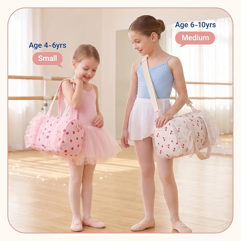Mommore Puffy Ballet Dance Bag for Girls 6-10 with Makeup Bag - Beige, Small