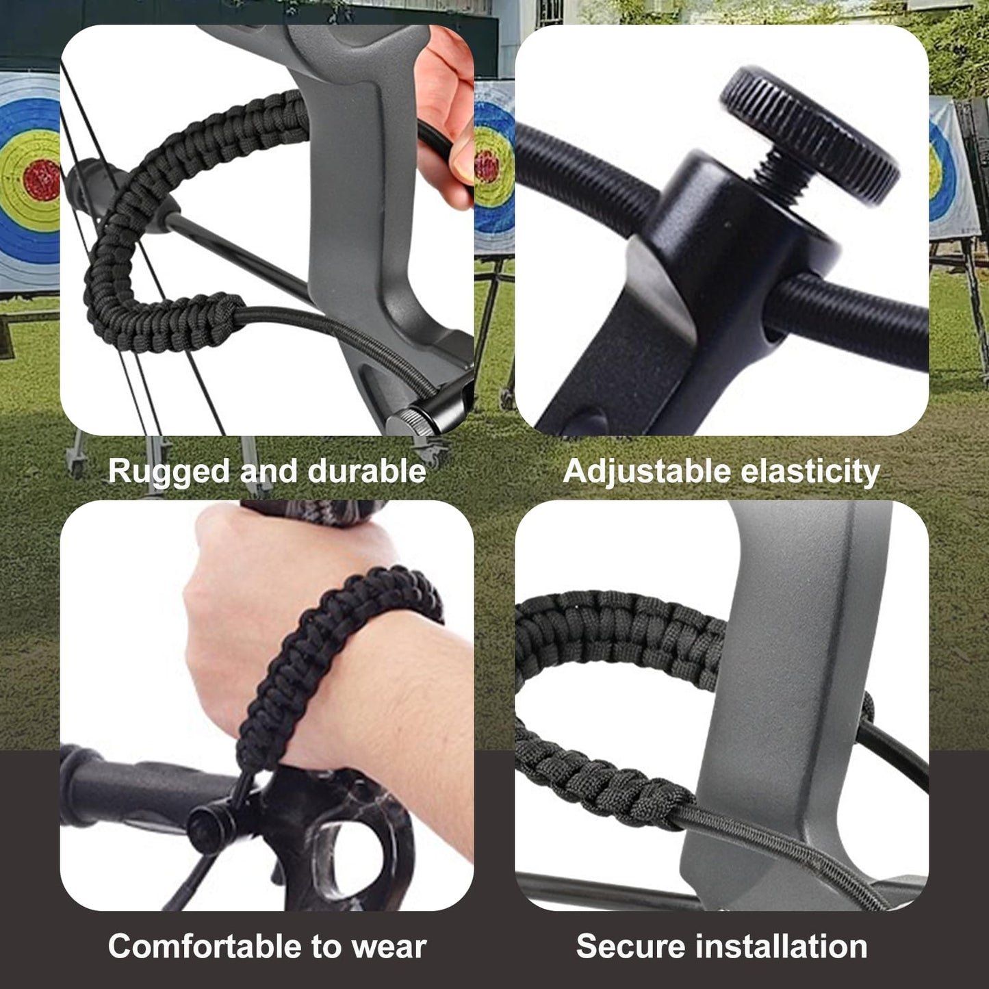 KURUGEILI Archery Bow Sling Adjustable Wrist Sling Strap Braided Bow Sling for Compound Bow Hunting Shooting