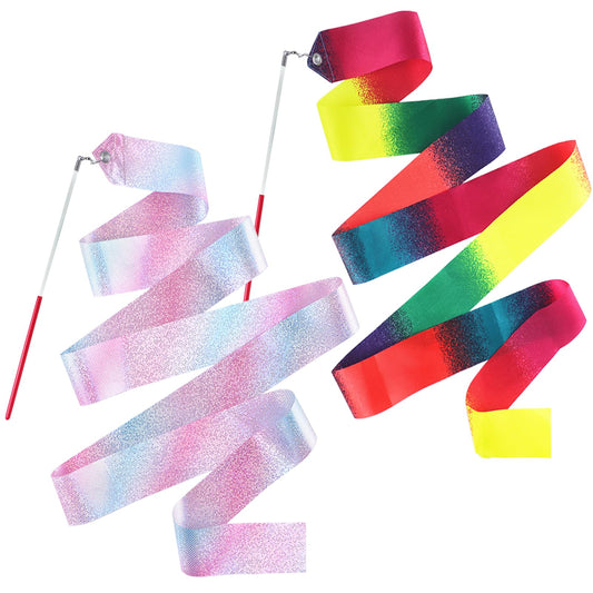 2 Pcs Dance Ribbons,Gymnastics Ribbon 78.7 Inch Twirling Dancing Ribbons Sparkly Dance Ribbon Birthday Party Decorations,Suitable for Girls Children Adults Ballet(Sparkling Stars and Gradient Colors)