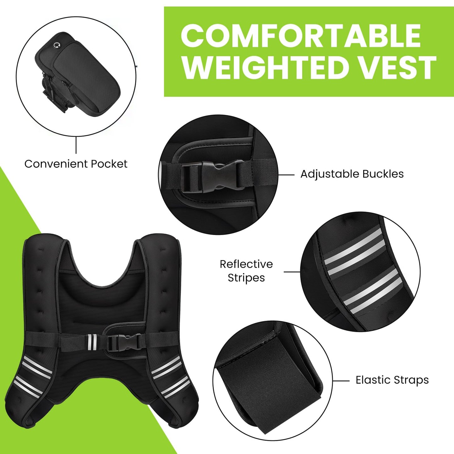 GEEBOBO Weighted Vest for Women Men, 8lb/12lb/16lb/20lb/25lb/30lb Weighted Vest Woman Adjustable Weights for Walking, Strength Training, Running, 8Lbs, Black