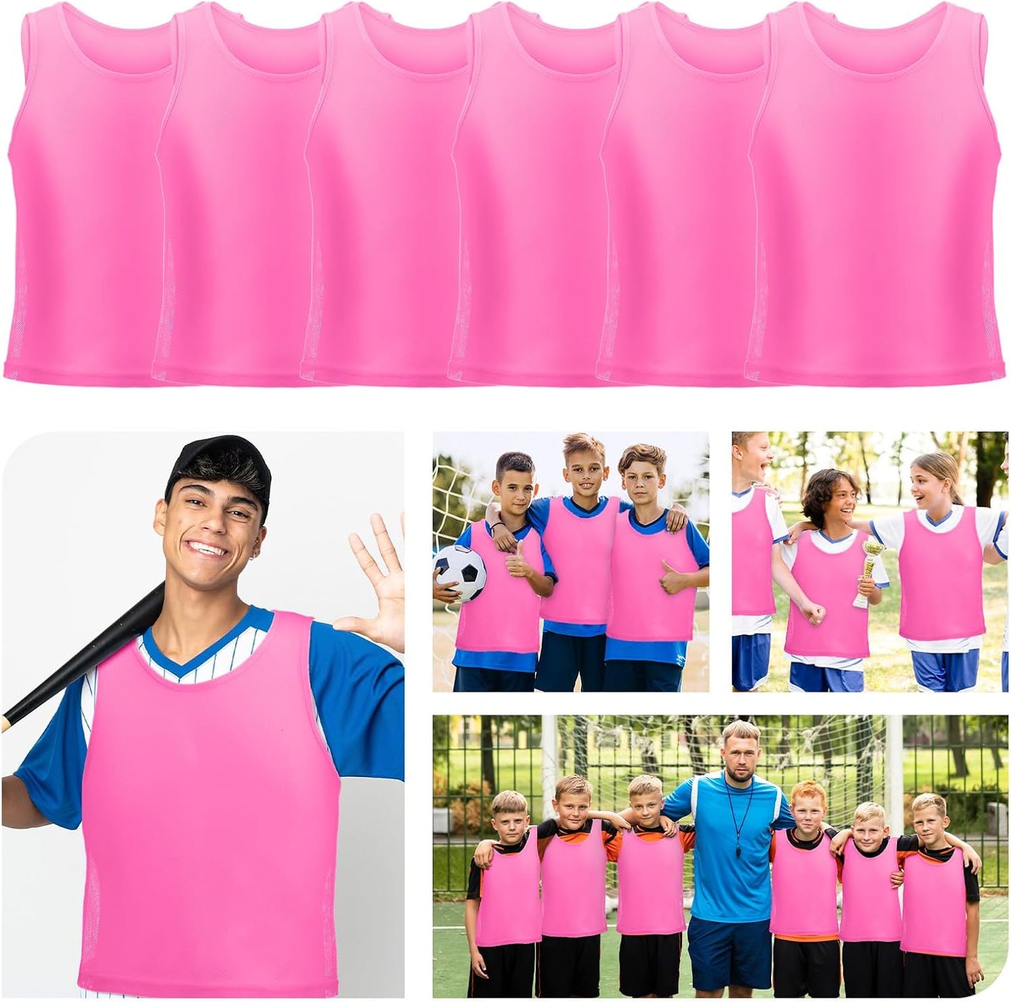 12Pcs Youth Pinnies Scrimmage Vests, Sports Pennies for Youth Adults Soccer Basketball Scrimmage Training Vests,Team Sport Practice Jersey Chartreuse Pink