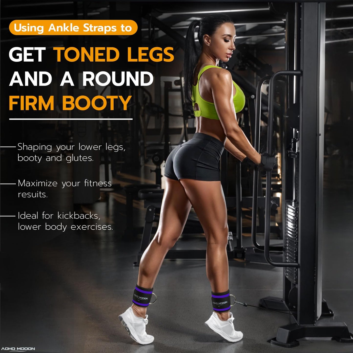 AOHO MOOON Comfortable Adjustable Ankle Straps for Cable Machines Women, Gym Workout Leg Strap, Ankle Cuffs for Glute Workouts, Foot Straps for Kickback, One Size Fit All(Single, Purple)