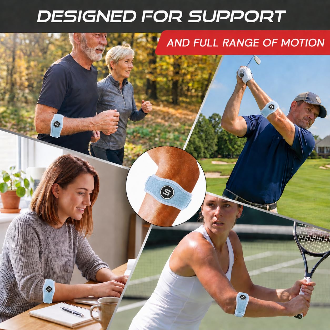Sleeve Stars Tennis Elbow Brace for Men & Women, Elbow Brace for Tendonitis, Tennis Elbow Strap, Golfers Elbow Brace, Elbow Support Wrap for Tennis Elbow Relief, Fits 9"-23" (Pair/Light Blue)