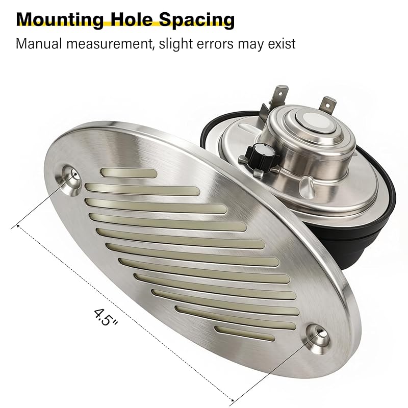Marine 12V 316 Stainless Hidden Flush Mount Horn - 125dB, 114.3mm Two-Hole Installation